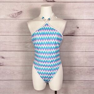 L*Space Mirabella One Piece Swimsuit Halter ZigZag Blue Purple Sz M
